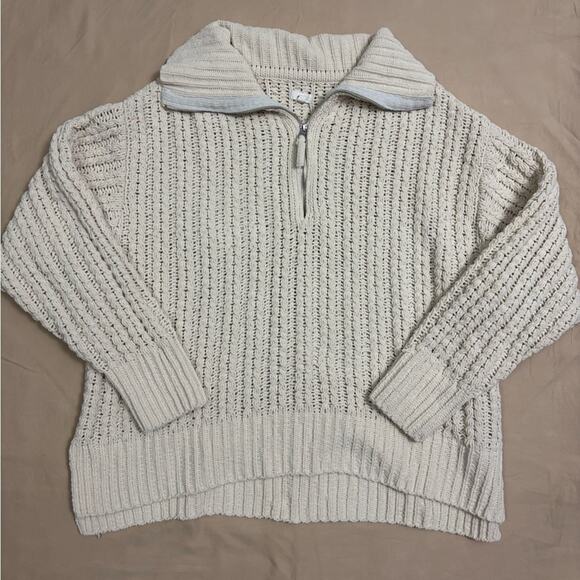 Aerie Women’s Cream Chunky Cable Knit Quarter Zip Size XL - Picture 1 of 6